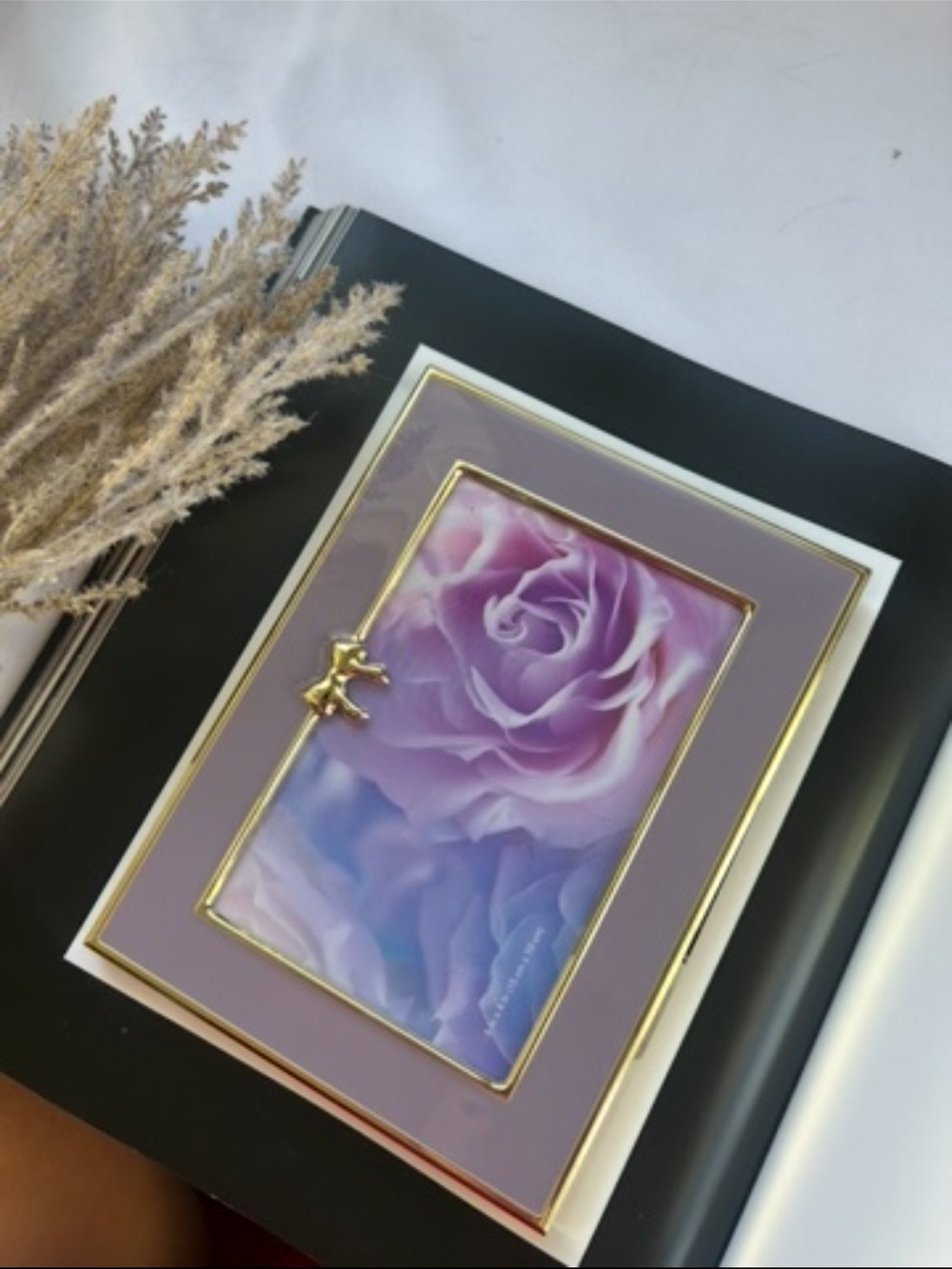 Elegant Purple Rose Glass Trinket Box with Gold Accents